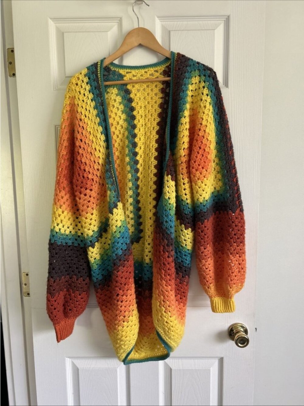 Handmade, multicolored crochet granny square cardigan BOHO One Size